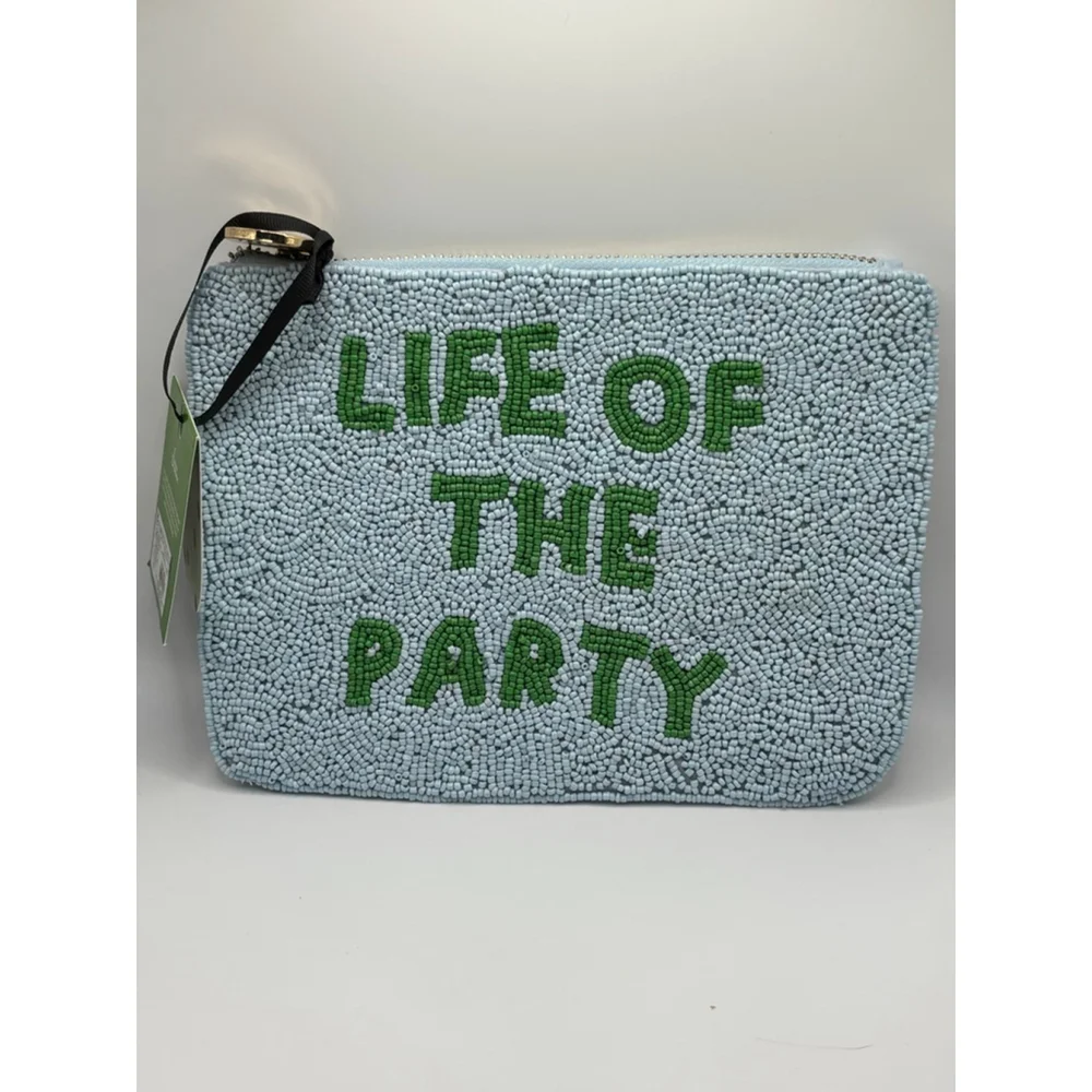 Kate Spade Beaded Pouch Life of the Party Blue Wristlet Clutch NWT